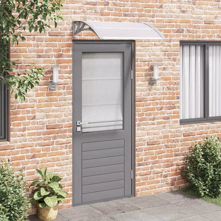 Pensilina per porta vidaXL in policarbonato e alluminio, grigia e trasparente