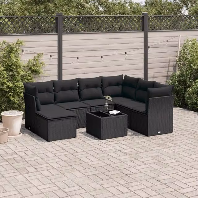 Set Divani da Giardino con Cuscini 8 pz Nero in Polyrattan 3217995