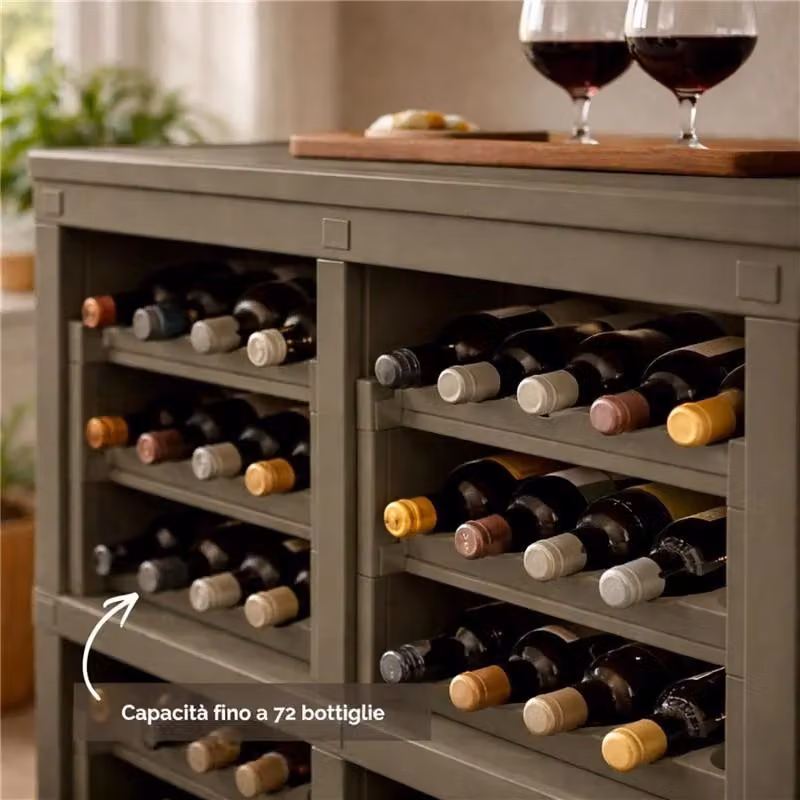 Scaffale portabottiglie Tontarelli Omnimodus per 72 bottiglie, cantinetta moderna in metallo opaco, L/P/H: 79 x 42,5 x 125 cm, disponibile in marrone o grigio – 2