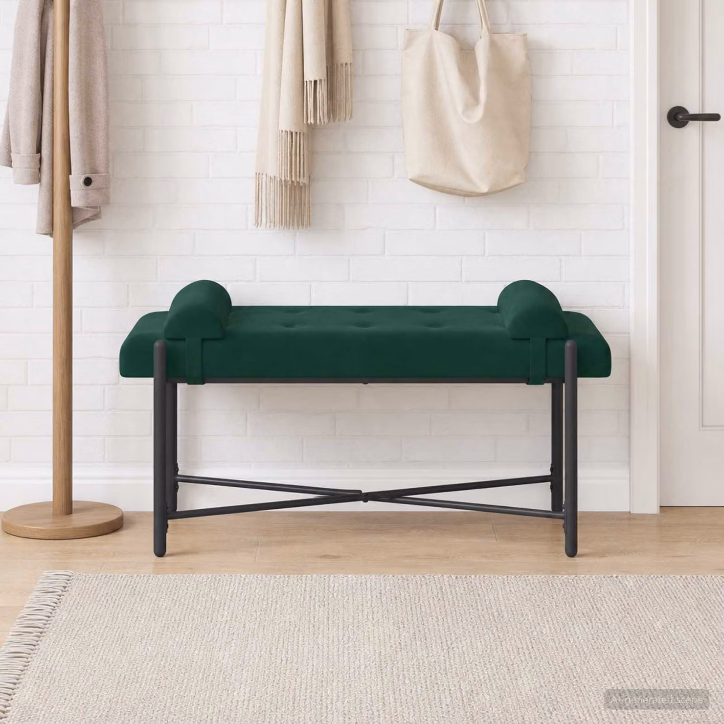 Panchina moderna vidaXL in velluto verde scuro con bottoni e cuscini L: 110 cm, P: 40 cm, H: 46 cm