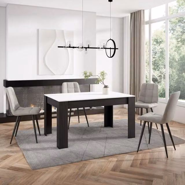 Tavolo da pranzo moderno SKRAUT HOME rettangolare per 6 persone, Bianco e Nero, L: 140 cm, P: 90 cm, H: 76 cm – 1