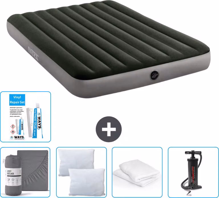 Letto gonfiabile Intex - 2 persone - 152 x 203 x 25 cm - verde - lenzuolo incluso - bacio - pompa - set di riparazione e protezione per cuscini