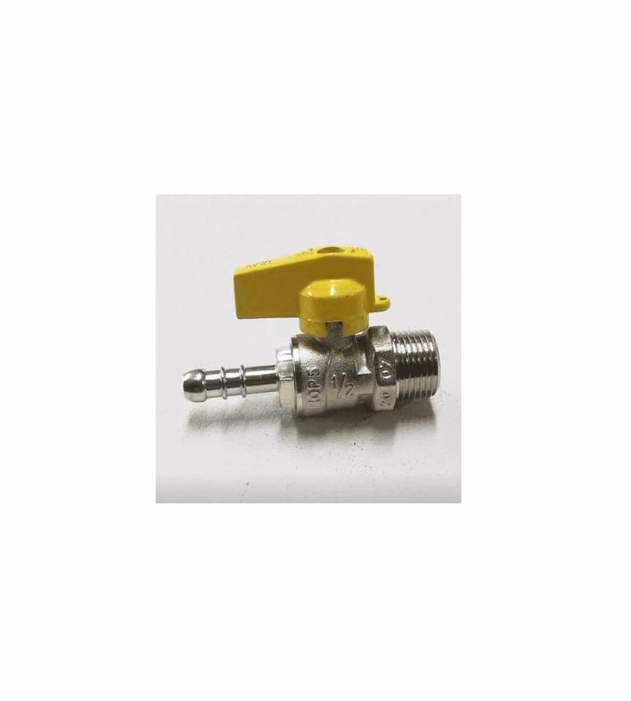 Rubinetto gas a sfera dritto con portagomma corto M1/2" Ottone