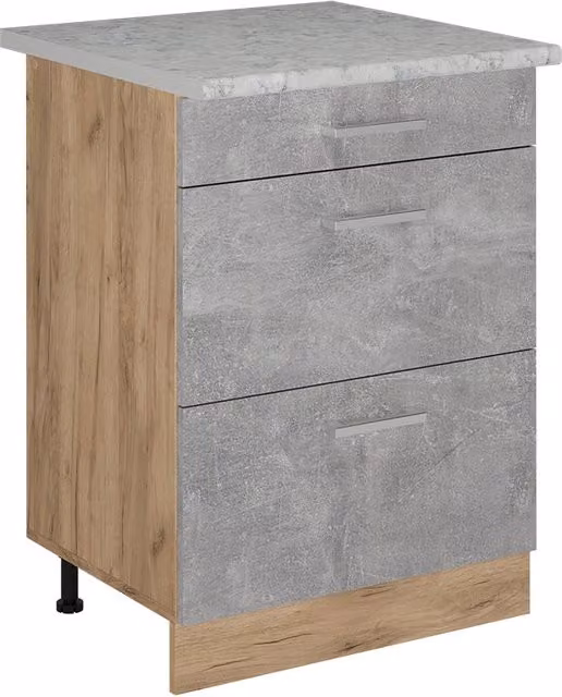 Mobiletto base per cucina R-Line Calcestruzzo/Rovere dorato 60 cm PL Marmo Vicco