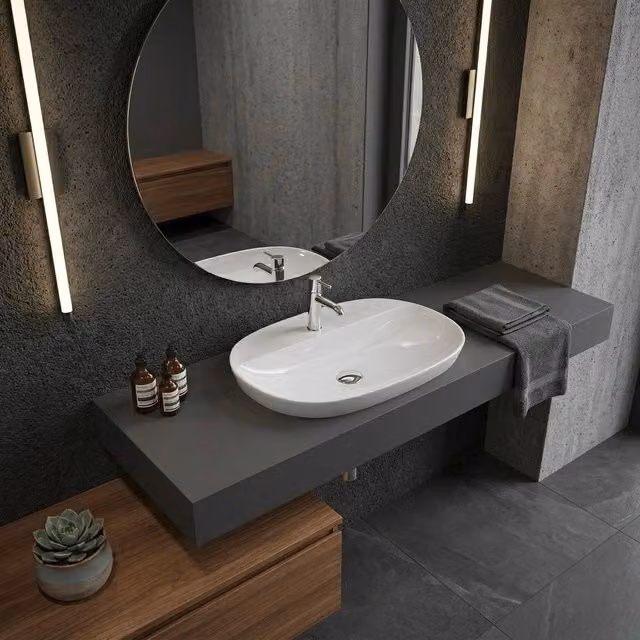 Lavabo incasso ovale allungato foro rubinetto Rak Ceramics Bianco