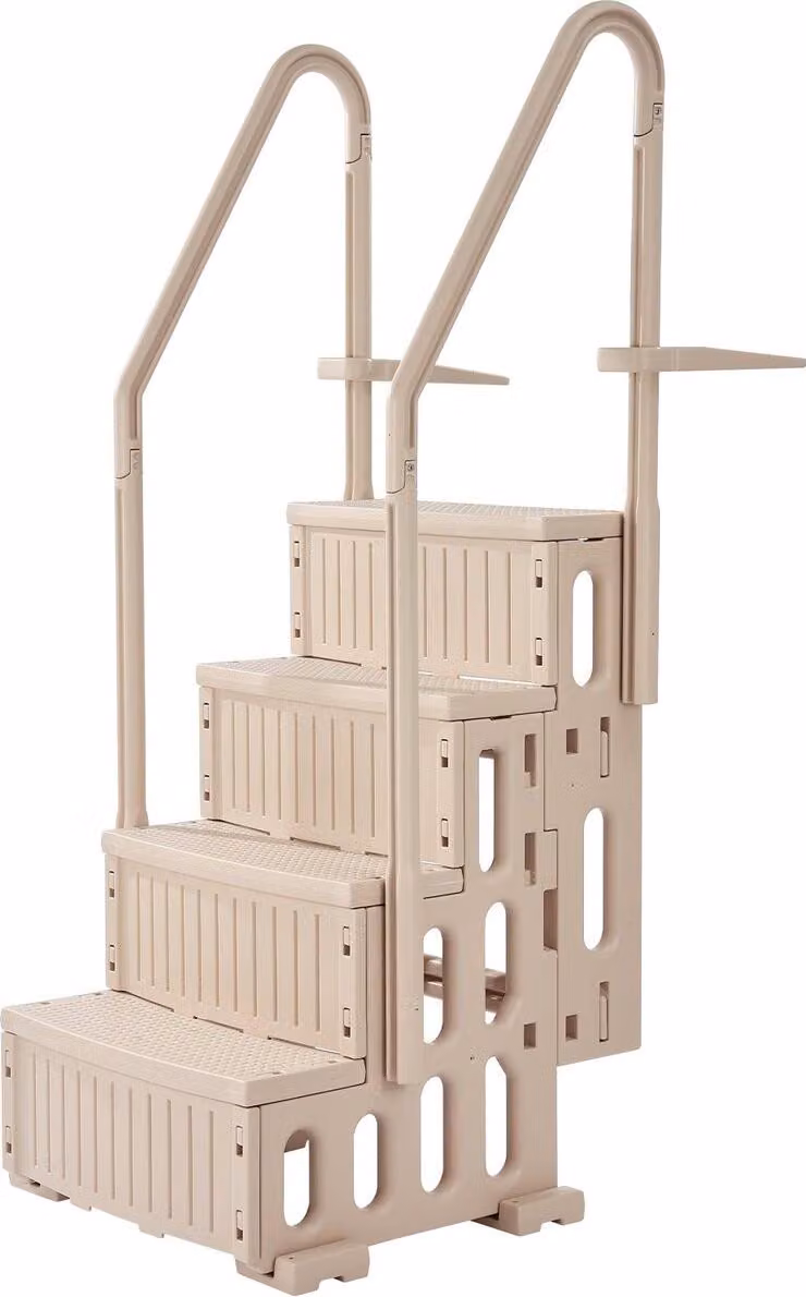 Scala per piscina color tortora a 4 gradini con 2 corrimano, sostiene fino a 180 kg per piscine da 120-137 cm