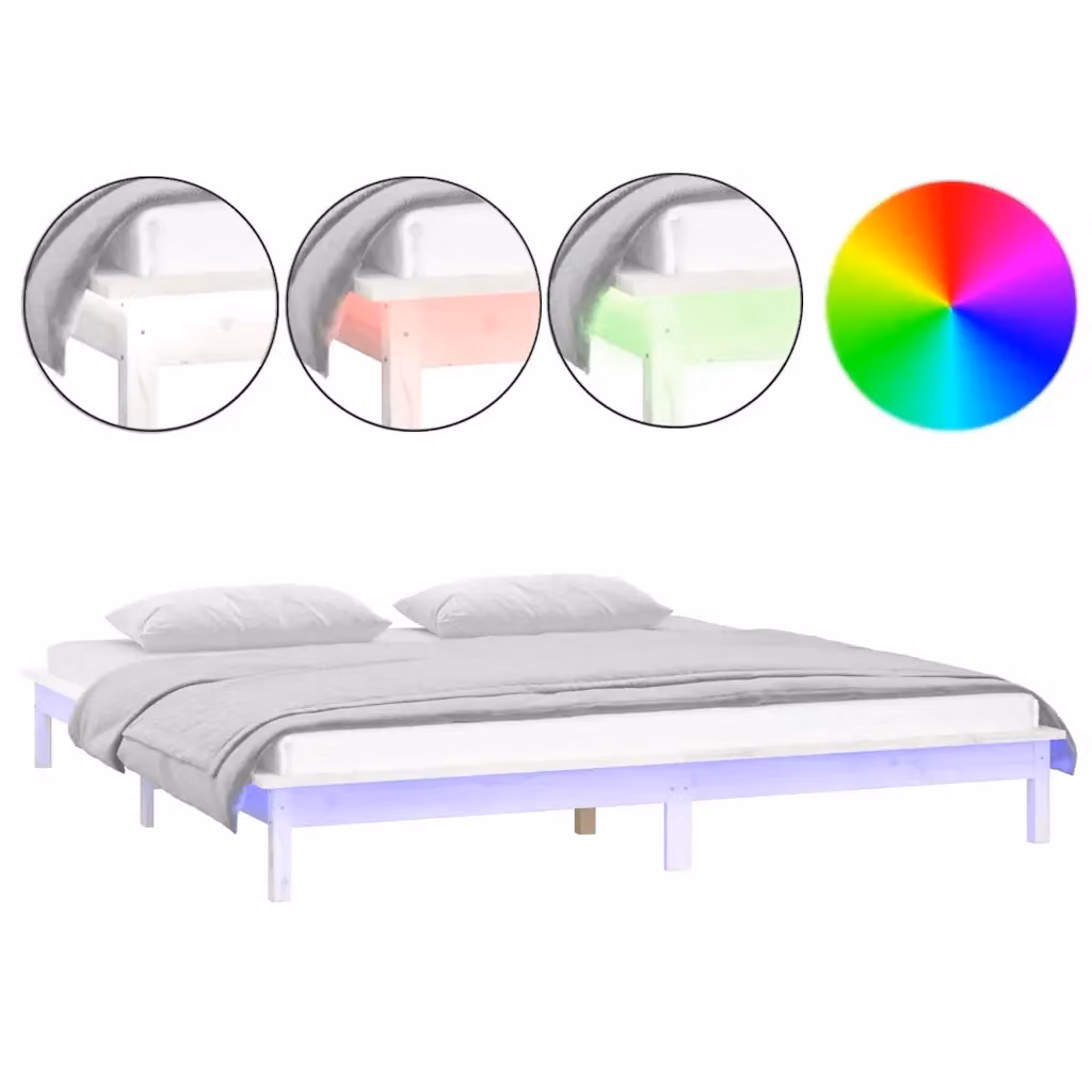 vidaXL Giroletto in Legno di Pino con Illuminazione LED e Porta USB Bianco L 120 x P 200 cm – 2
