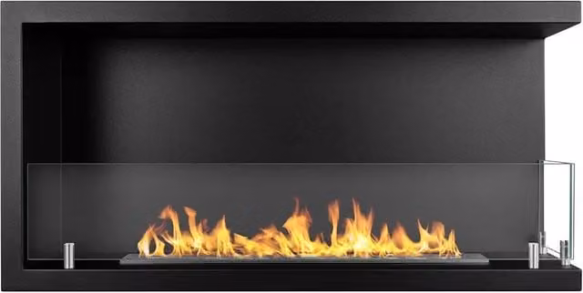 Sutri 90 - Camino a Bioetanolo da Incasso Angolare Destro 90x45x22,4 cm con Bruciatore 1,5lt in Acciaio