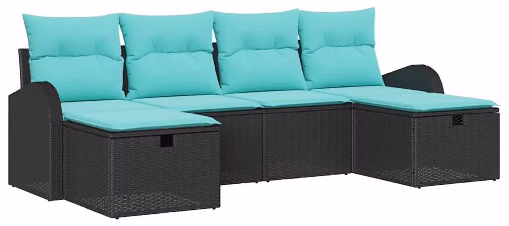 Set da giardino composto da 6 pezzi, colore nero, realizzato in rattan sintetico