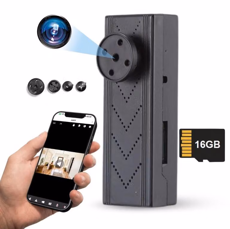 Mini Camera a bottone iUni IP131, Wi-Fi, Visualizzazione 4K, Scheda microSD 16GB