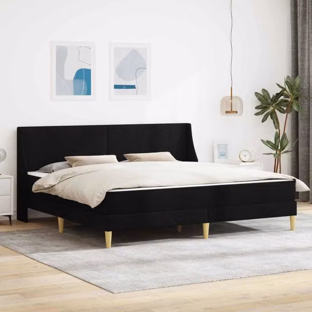 Letto moderno vidaXL con struttura imbottita e materasso in schiuma, colore nero, L/P/H: 180 x 200 x 96 cm – 1