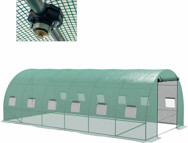 Outsunny Serra a Tunnel Verde con Sistema di Irrigazione Integrato, 12 Finestre con Rete e 1 Porta Avvolgibile, L: 6 m, P: 3 m, H: 2 m – 1