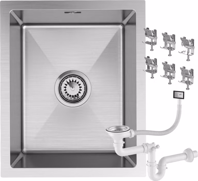 Granitan - Lavello acciaio inox - Lavandino 37x45 cm - Lavello cucina cromato - con sifone - BARI37