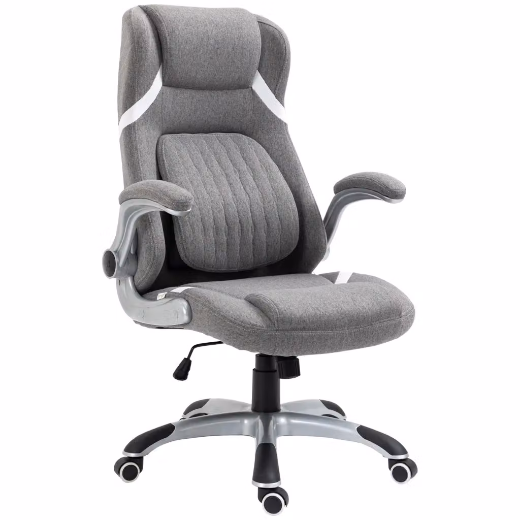 Sedia da Ufficio Ergonomica Reclinabile in Tessuto Grigio e Acciaio con Poggiatesta e Braccioli, L/P/H: 68 x 76 x 109-117 cm – 2
