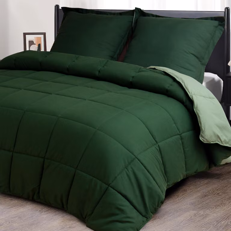 Coperta estiva per letto matrimoniale, dimensioni 240x220 cm, con 2 federe, in microfibra, reversibile, colore verde