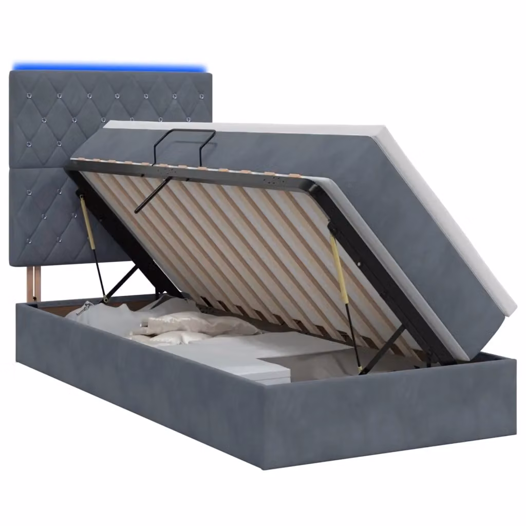 Letto con contenitore e materasso vidaXL in tessuto grigio con illuminazione LED e porta USB L/P/H: 100 x 200 x 128 cm – 2