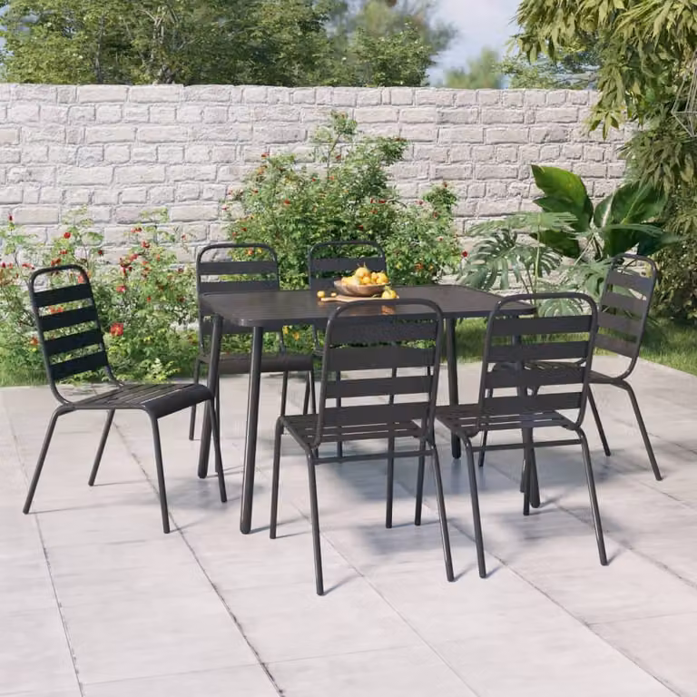 The Living Store Set da pranzo da giardino 7 pezzi in acciaio antracite