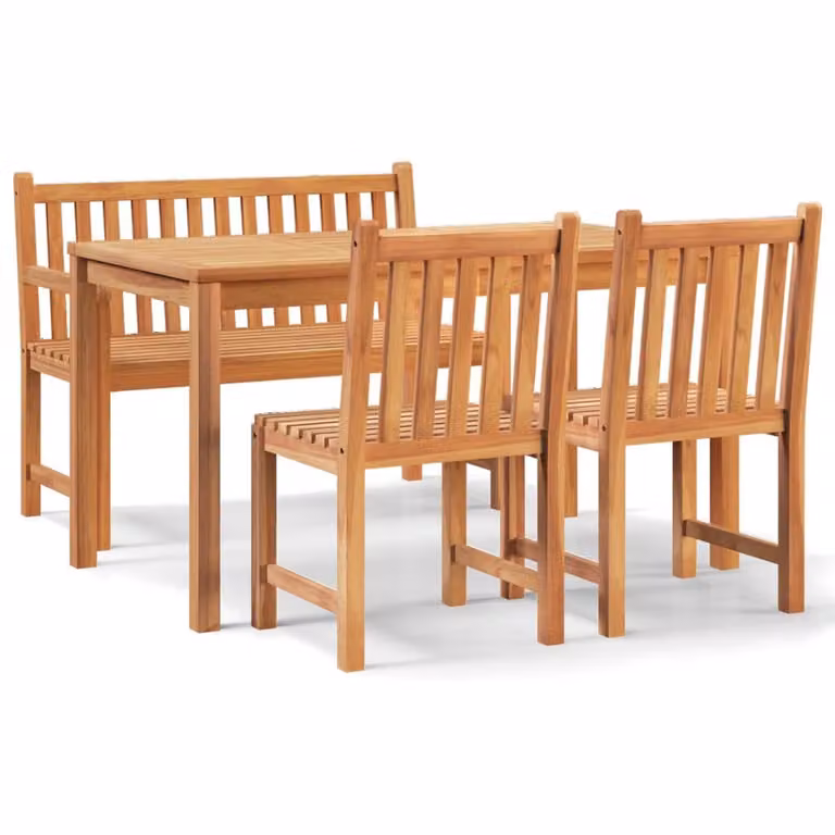 Set da Pranzo per Giardino 4 pz in Legno Massello di Teak
