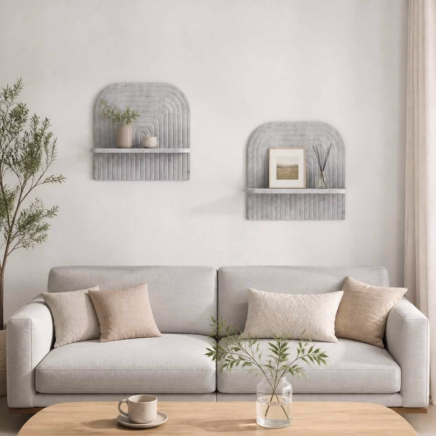 Set di 2 scaffali da parete moderni vidaXL in grigio cemento, L 41 cm x P 13.5 cm x H 37.5 cm