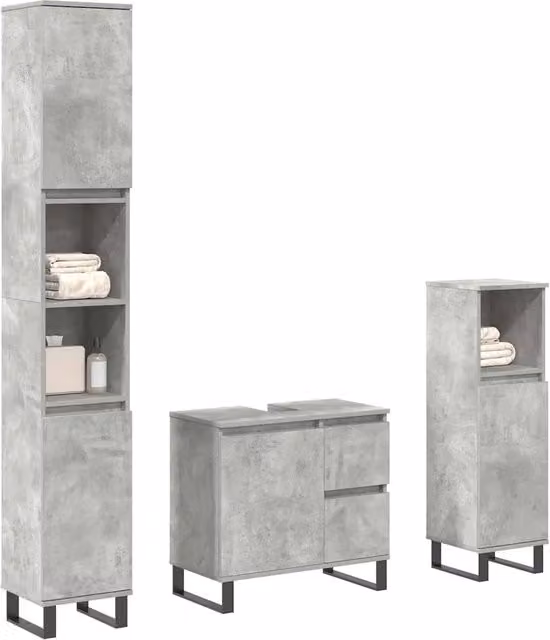 Set Mobili da Bagno 3 pz Grigio Cemento in Legno Multistrato 3324957