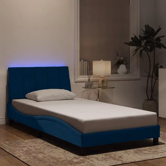 Letto Hanko vidaXL in velluto blu con illuminazione LED e porta USB, L/P/H: 218 x 105 x 74,5 cm – 1