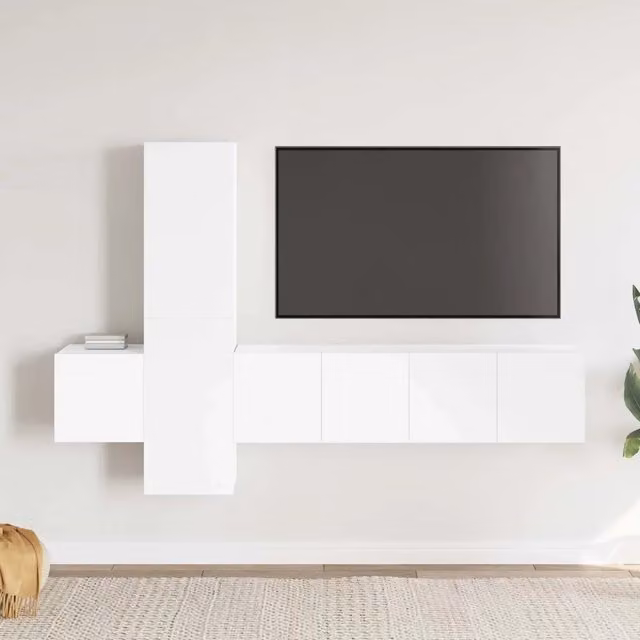 Set di Mobili Porta TV 5 pz-Credenza per TV Bianco in Legno Multistrato 854003