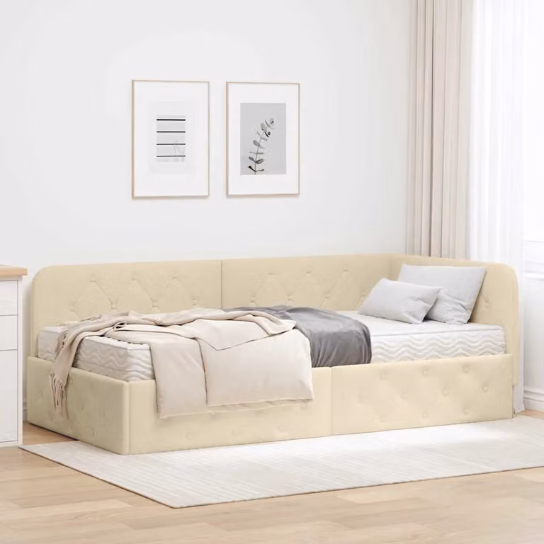 Cornice del letto ad angolo vidaXL beige in tessuto con struttura in legno e schiuma L/P/H: 204 x 94 x 90 cm