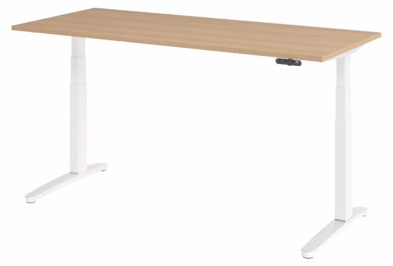 Scrivania elettrica bümö XBHM - Dimensioni: 180 x 80 cm, finitura: rovere, struttura: bianco/alluminio lucido