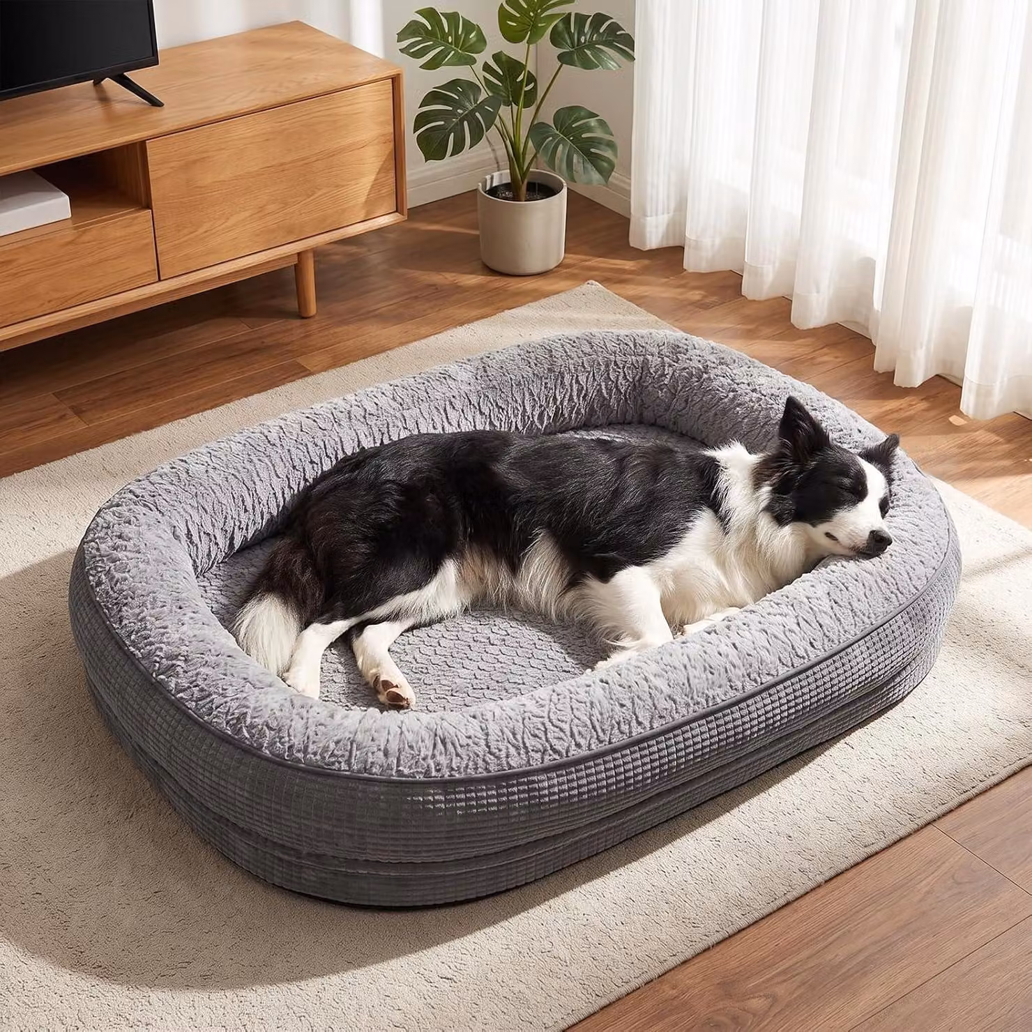 Cuccia ortopedica per cani di taglia media - 89 x 63 cm - realizzata in memory foam - rivestimento lavabile - colore grigio