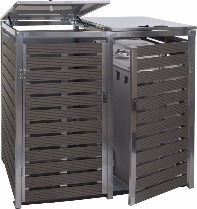 XL 2 posti/4 posti HWC-K14, contenitore per pattumiera, 117x144x102cm WPC acciaio inox 88kg ~ antracite