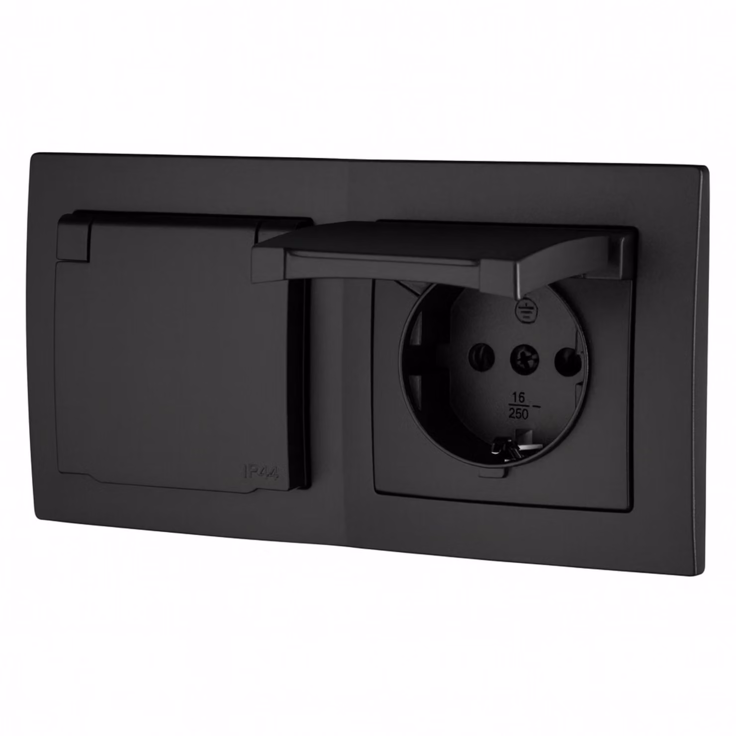 Prese multiple da incasso, doppia, grado di protezione IP44, serie Aqua, colore nero