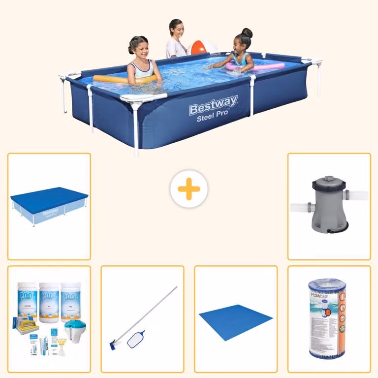 Bestway Steel Pro, piscina rettangolare - 221x150x43 cm - 7 pezzi - Modello S22212