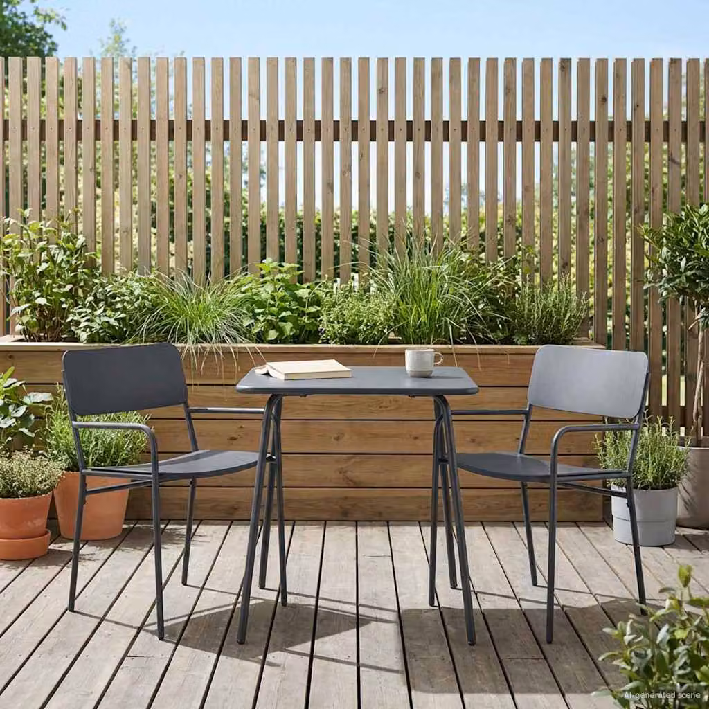 Set di 2 sedie da giardino moderne vidaXL in acciaio antracite con braccioli e finitura opaca resistente alle intemperie