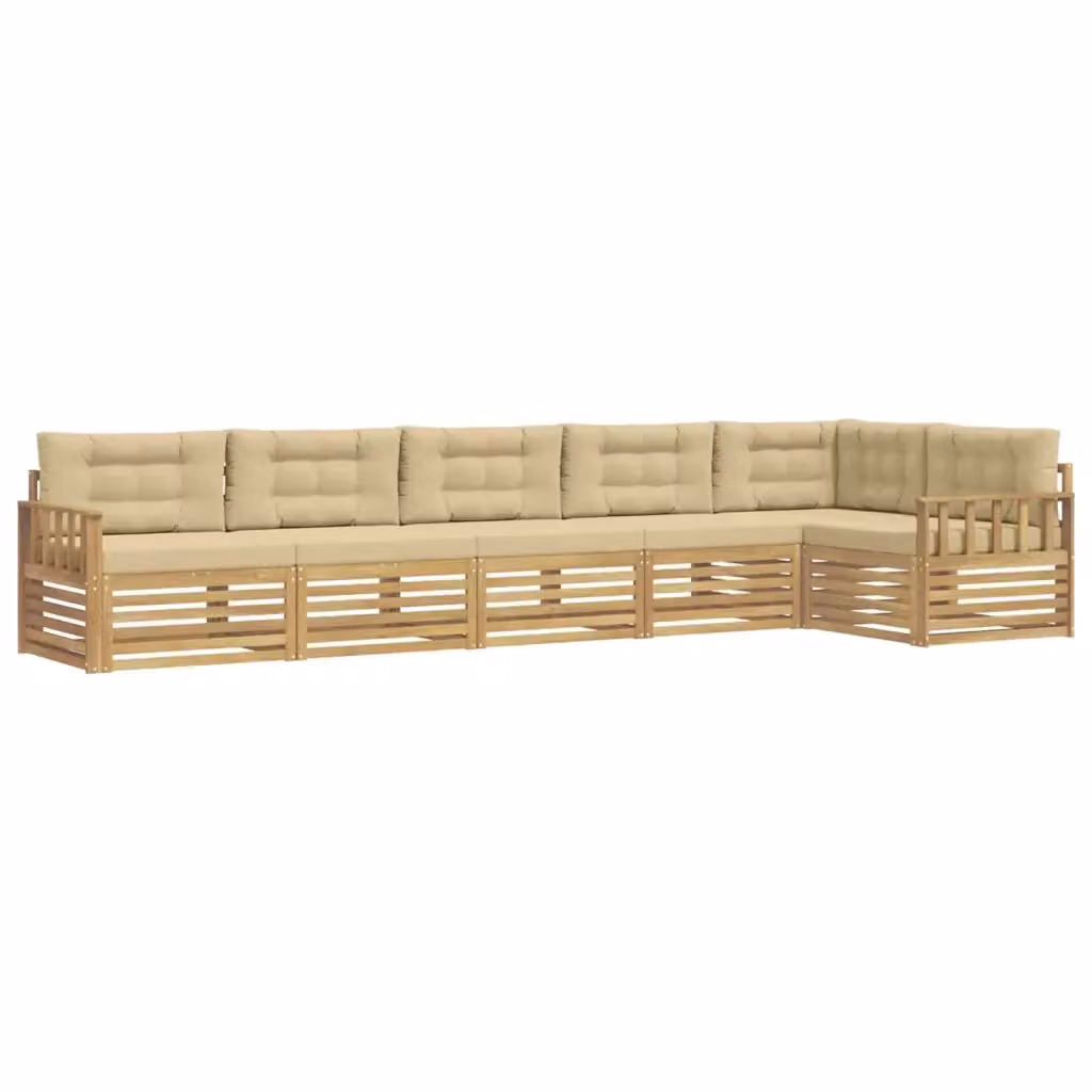 Set di divani da esterno a L vidaXL in legno di acacia con cuscini, Bianco e Beige – 2