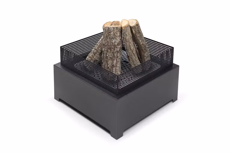Il focolare Favilla nero (55x55x37 cm) - verniciato a polvere, antiruggine, 16 kg - perfetto per giardino e terrazzo