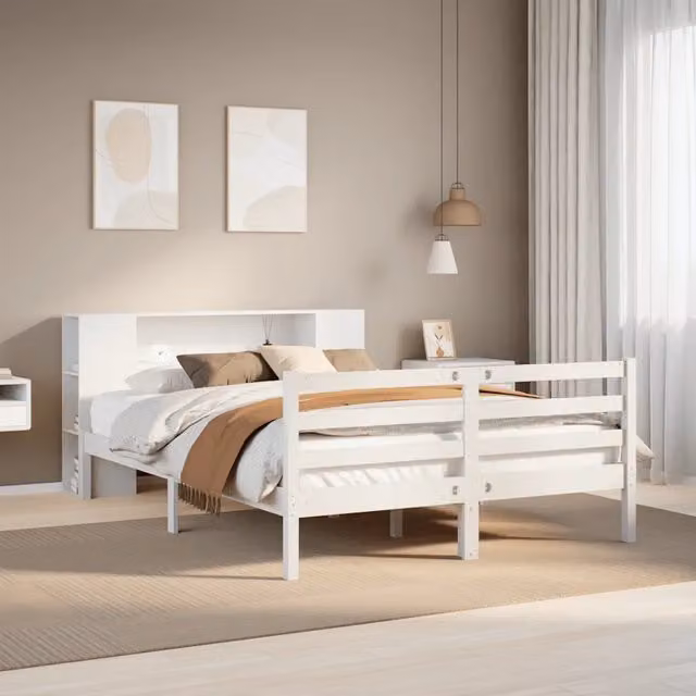 Letto Libreria senza Materasso Bianco 140x190 cm Legno di Pino 3321849