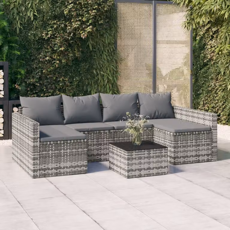 Set da giardino moderno vidaXL con divani a forma di U, tavolino e cuscini in antracite