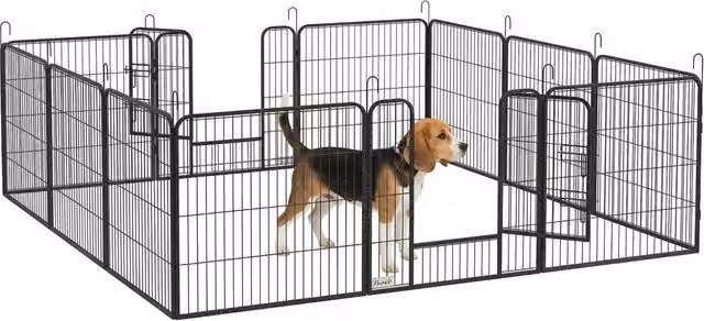 Recinto per cani modulabile in metallo con 12 pannelli e porta, grigio opaco, L/P/H: 80 x 1,5 x 80 cm