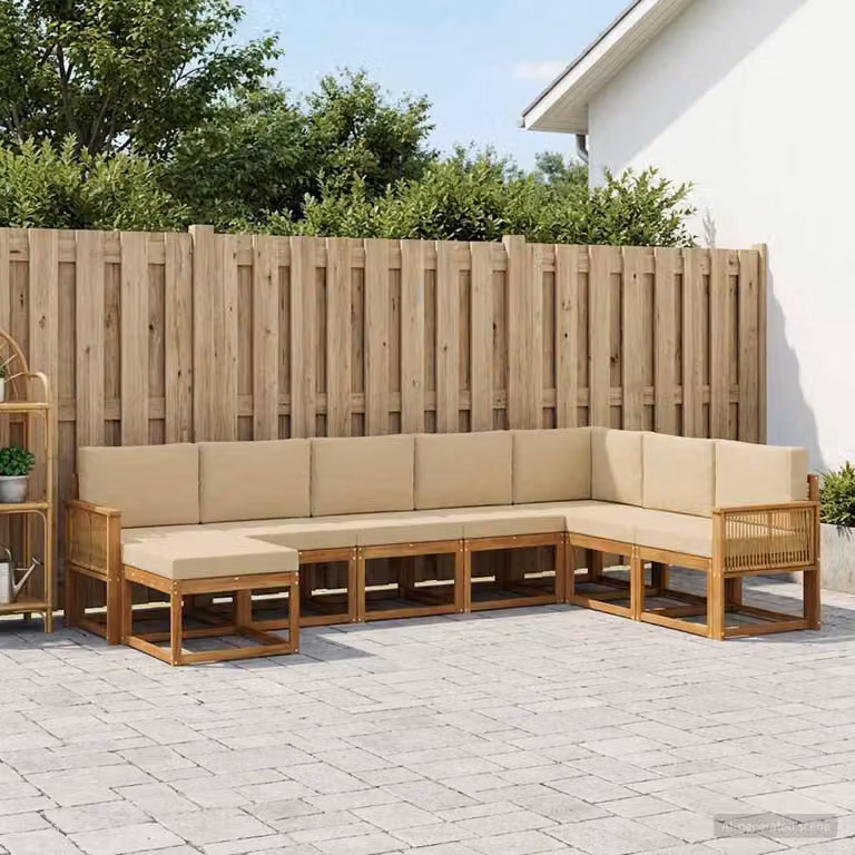 Set di divani da esterno vidaXL 8 pz in legno di acacia con cuscini, design moderno a L, colore beige e marrone