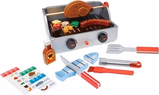 Barbecue giocattolo in legno multicolore per bambini con attività creative