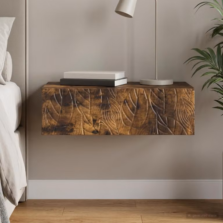 vidaXL Tavolino da Parete Laterale Moderno in Rovere Fumo L: 87,5 cm, P: 34,5 cm, H: 17 cm