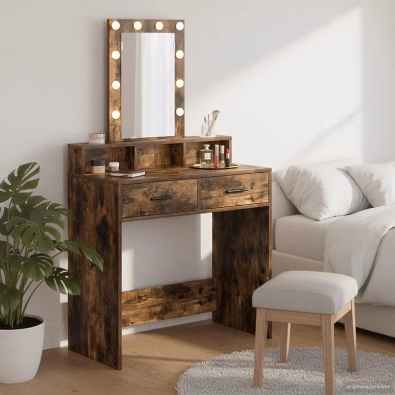 vidaXL Tavolo da Trucco Moderno in Legno Marrone L: 79 cm, P: 41 cm, H: 140 cm