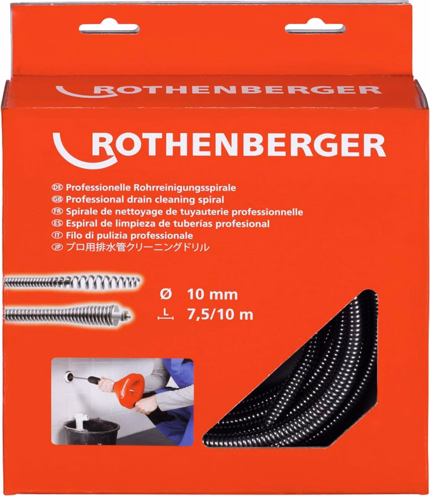 Spirale Rothenberger 10 mm x 7,5 m con testa e anima della mazza