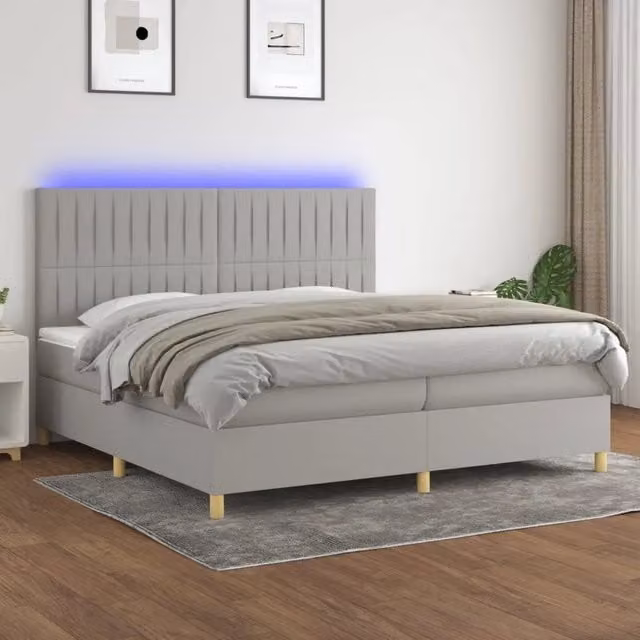 Letto a molle con illuminazione LED e porta USB vidaXL in tessuto grigio e bianco, L/P: 200 x 200 cm – 1