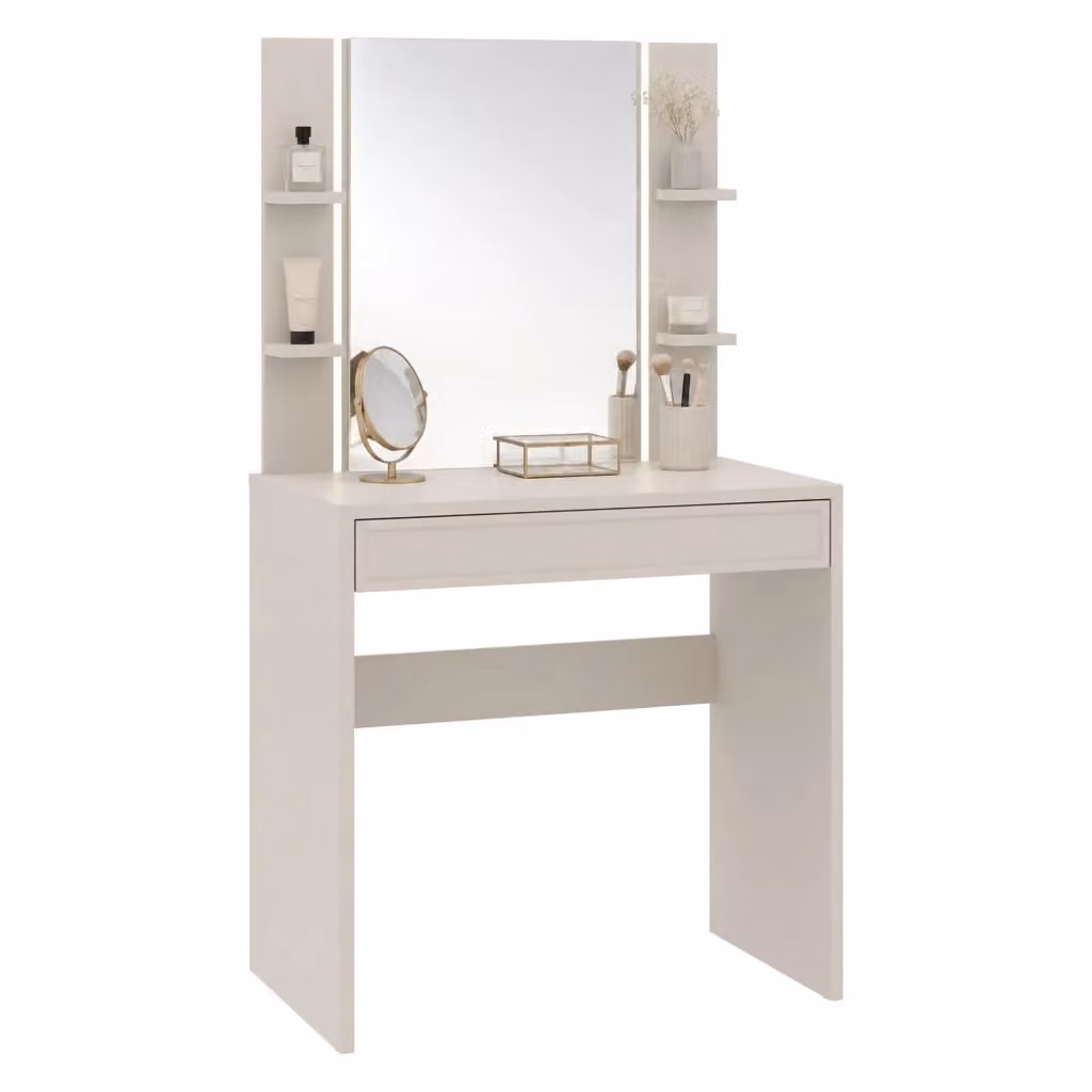 Toeletta con specchio DMORA, Mobile da trucco moderno in beige, L: 80 cm, P: 40 cm, H: 136 cm – 2