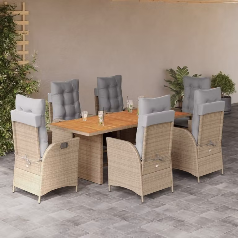 Maison Exclusive - Set da pranzo da giardino 7 pezzi con cuscini, miscela di polirattan beige