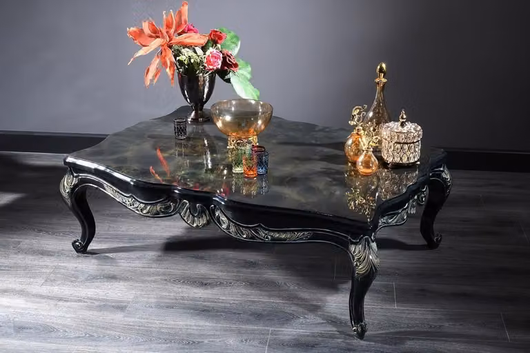 Casa Padrino tavolo da salotto barocco nero / verde / oro 138 x 95 x h. 45 cm - Tavolino barocco