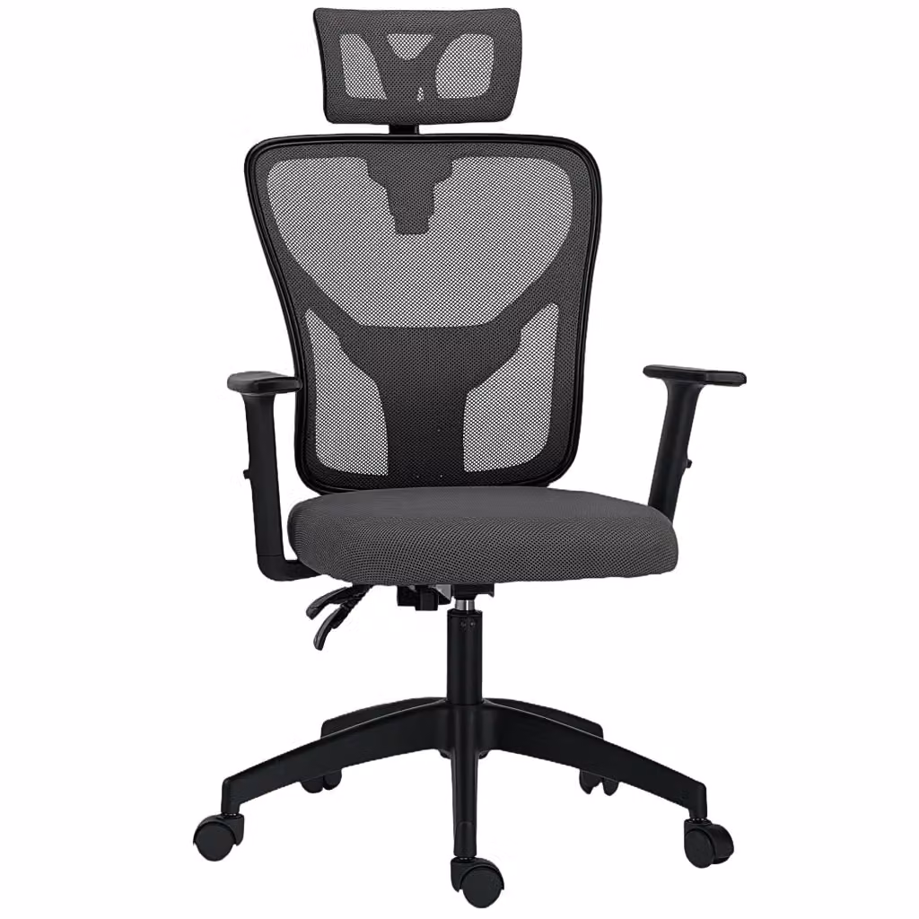 Sedia da Ufficio Ergonomica Minimal Grigia con Poggiatesta e Supporto Lombare, L: 61 cm, P: 66 cm, H: 106-116 cm – 2