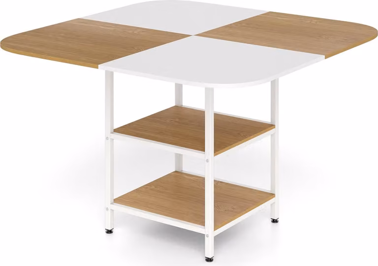 Tavolo da pranzo con ripiani, 120x120 cm, 4 posti a sedere