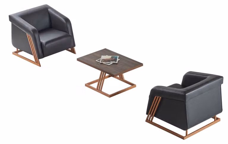 Sitzmöbel Sessel Couchtisch Schwarz Braun Bronze Leder Modern Edelstahl